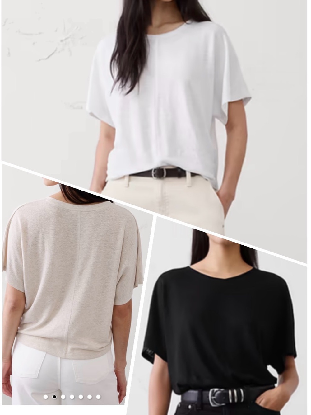 Lot of 3 Banana Republic Linen Dolman T-shirts in White, Black, Pink XS EUC